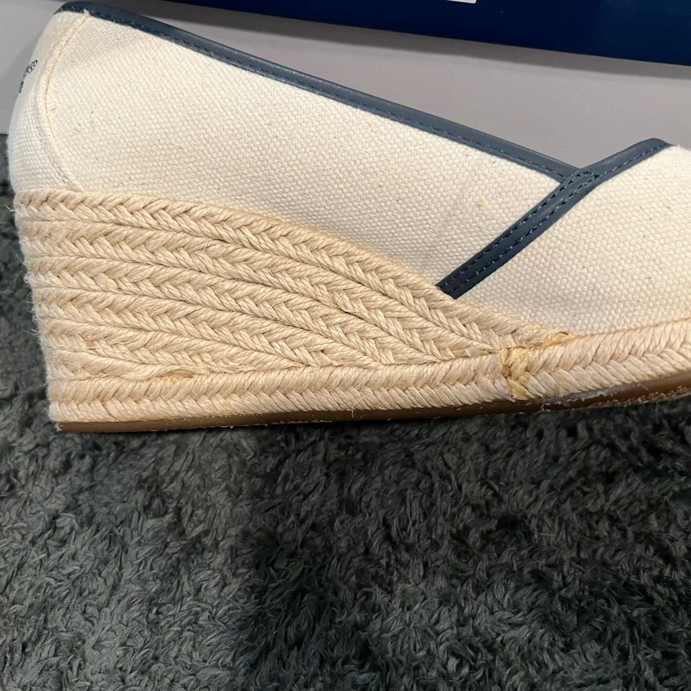 Sperry Cream Canvas Wedge Espadrilles with Navy Rope Detail